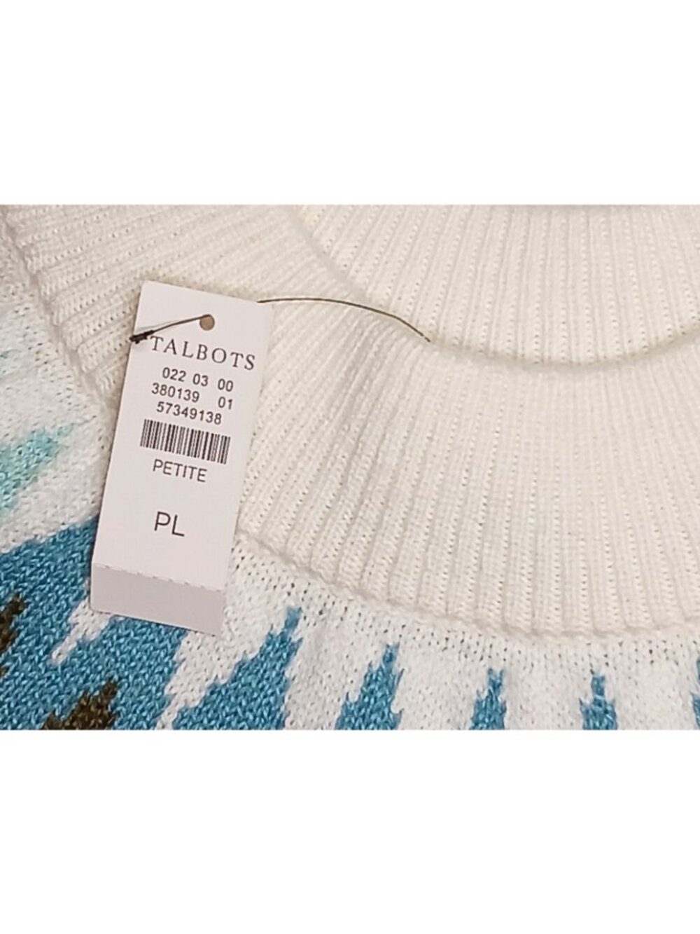 NWT TALBOTS Petite Large PL Mockneck Chevron Fair Isle Nordic Sweater Ice Green - Picture 5 of 8